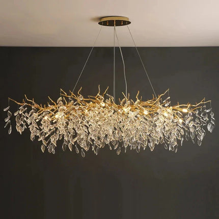 Suspension lustre LED cristal doré design moderne pour intérieur villa
