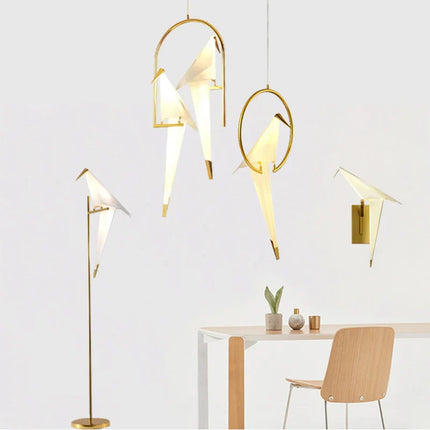 Suspension LED design oiseaux en origami, luminaire décoratif intérieur