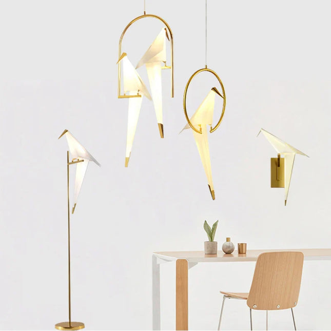 Suspension LED design oiseaux en origami, luminaire décoratif intérieur