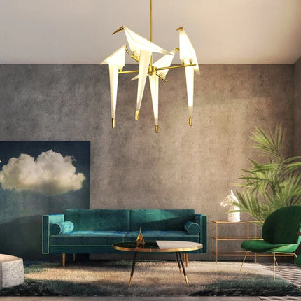 Suspension LED design oiseaux en origami, luminaire décoratif intérieur