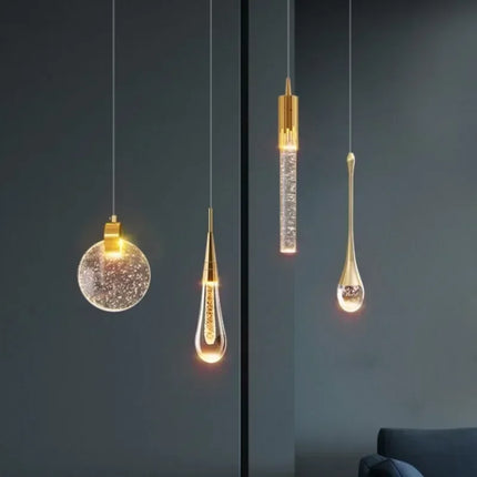 Suspension goutte d'eau en cristal LED pour salle à manger et bar