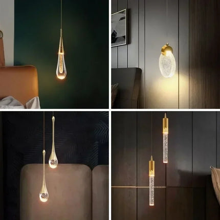 Suspension goutte d'eau en cristal LED pour salle à manger et bar