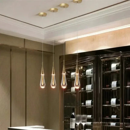 Suspension goutte d'eau en cristal LED pour salle à manger et bar