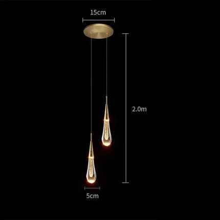 Suspension goutte d'eau en cristal LED pour salle à manger et bar