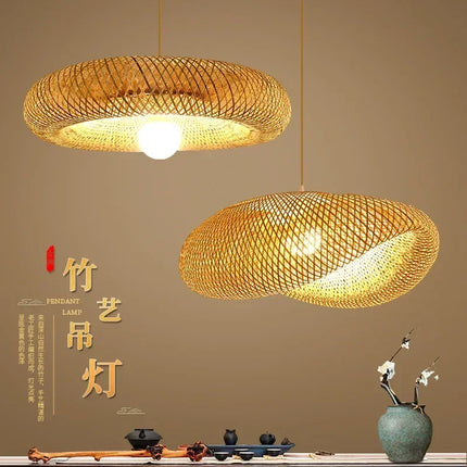 Suspension tressée main en rotin et bambou pour ambiance cosy