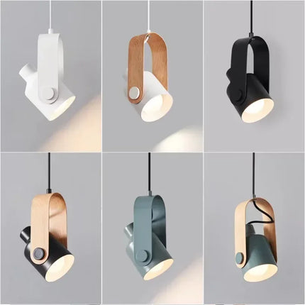 Suspension nordique à angle réglable en métal et bois, lumière chaleureuse pour chambre et hôtel