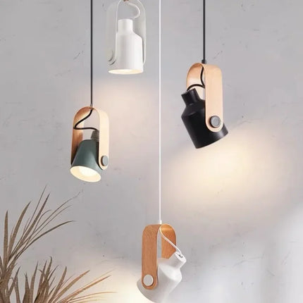 Suspension nordique à angle réglable en métal et bois, lumière chaleureuse pour chambre et hôtel