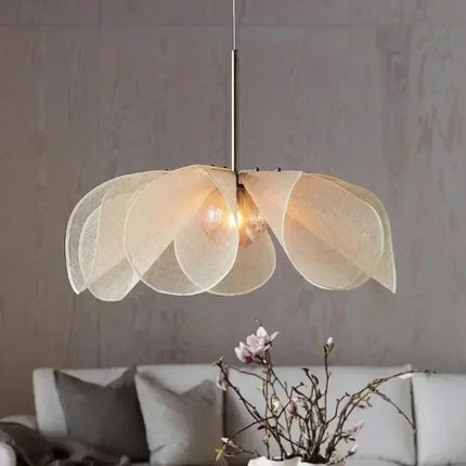 Suspension tissu Wabi-sabi à fleur E27 pour ambiance cosy salon et cuisine