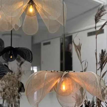 Suspension tissu Wabi-sabi à fleur E27 pour ambiance cosy salon et cuisine