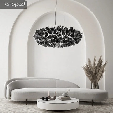 Suspension lustre moderne pétale en cristal noir pour salon et chambre