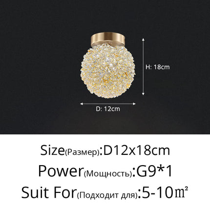 Suspension boule ronde en cristal avec lumière chaude pour salle à manger