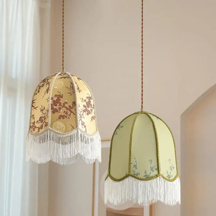 Suspension lanterne en tissu rétro en satin de soie, lumière chaleureuse pour salon et salle à manger