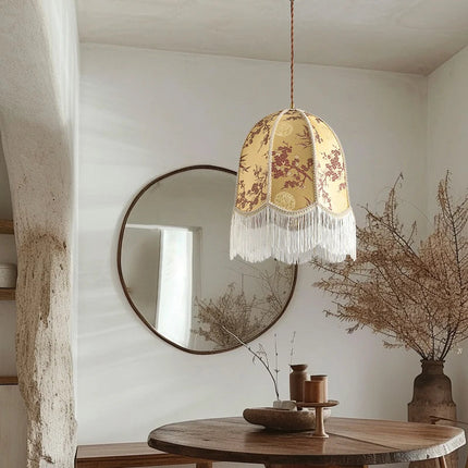 Suspension lanterne en tissu rétro en satin de soie, lumière chaleureuse pour salon et salle à manger