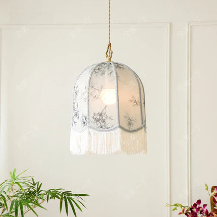 Suspension lanterne en tissu rétro en satin de soie, lumière chaleureuse pour salon et salle à manger