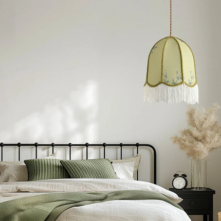 Suspension lanterne en tissu rétro en satin de soie, lumière chaleureuse pour salon et salle à manger