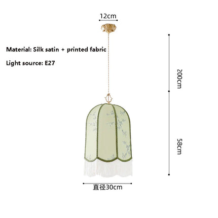 Suspension lanterne en tissu rétro en satin de soie, lumière chaleureuse pour salon et salle à manger