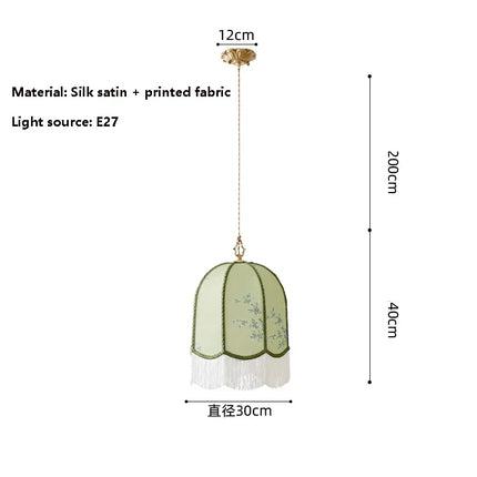 Suspension lanterne en tissu rétro en satin de soie, lumière chaleureuse pour salon et salle à manger