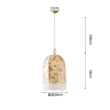 Suspension lanterne en tissu rétro en satin de soie, lumière chaleureuse pour salon et salle à manger