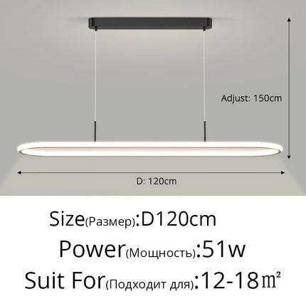 Suspension LED en aluminium noire ou blanche, lumière chaude pour table à manger