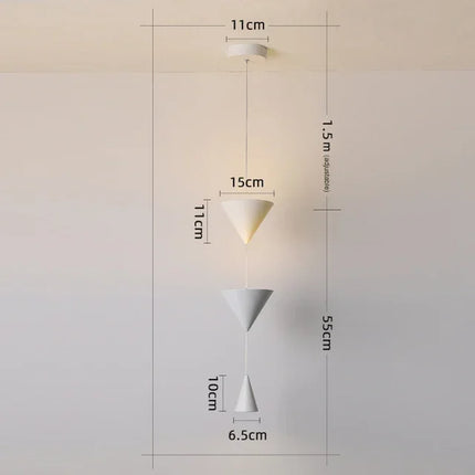 Suspension LED minimaliste cône en métal noir et blanc pour chambre et hôtel