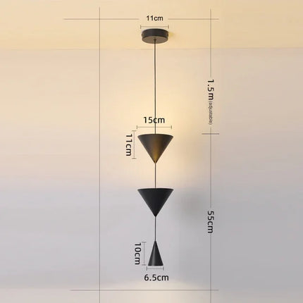Suspension LED minimaliste cône en métal noir et blanc pour chambre et hôtel