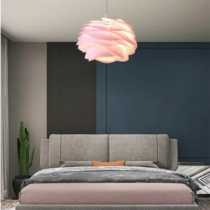 Suspension plafond nordique en pétales PVC blanc, rose, bleu LED