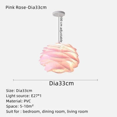 Suspension plafond nordique en pétales PVC blanc, rose, bleu LED