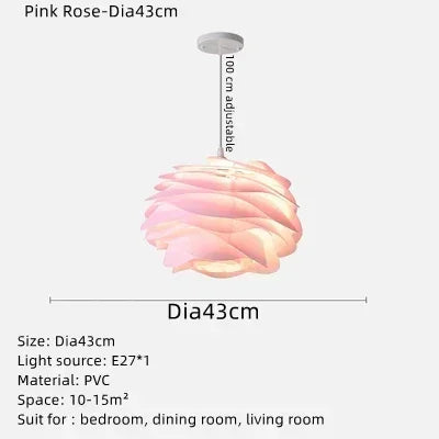 Suspension plafond nordique en pétales PVC blanc, rose, bleu LED