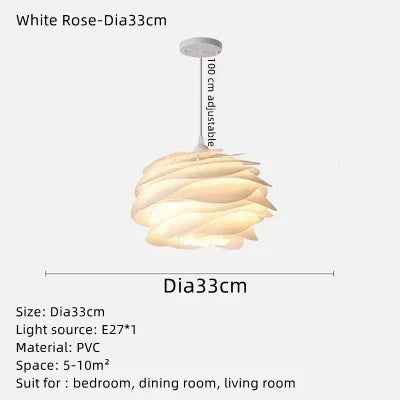 Suspension plafond nordique en pétales PVC blanc, rose, bleu LED