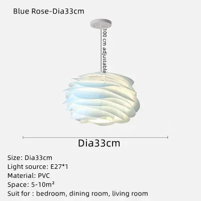 Suspension plafond nordique en pétales PVC blanc, rose, bleu LED