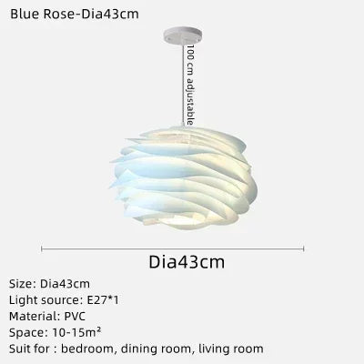 Suspension plafond nordique en pétales PVC blanc, rose, bleu LED