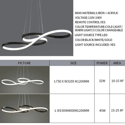 Suspension LED îlot cuisine moderne dimmable avec télécommande, lumière chaleureuse