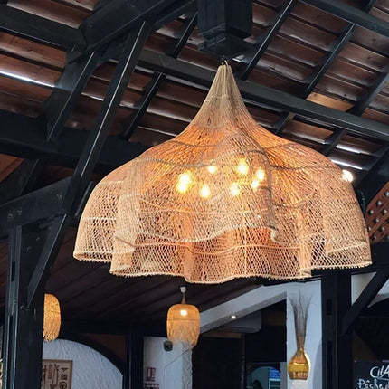 Suspension rétro en rotin Wabi-sabi, lumière LED pour salon et restaurant