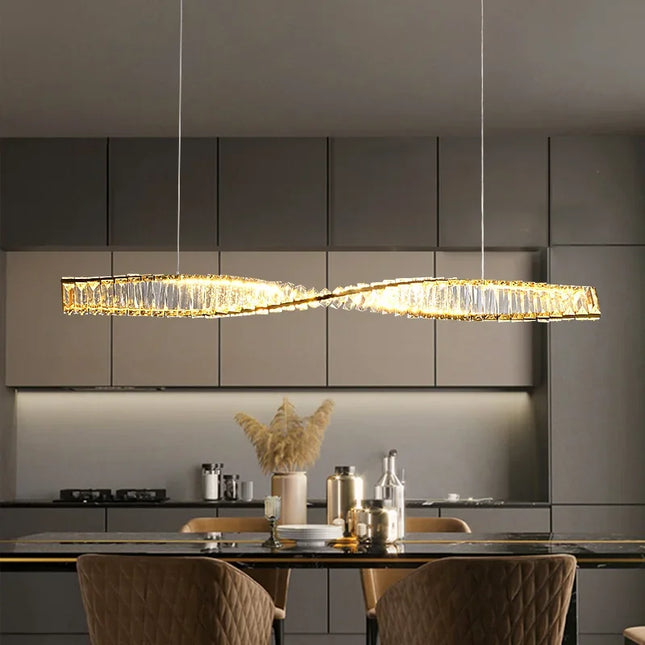 Suspension moderne en cristal K9 spirale, lumière LED pour îlot et salle à manger