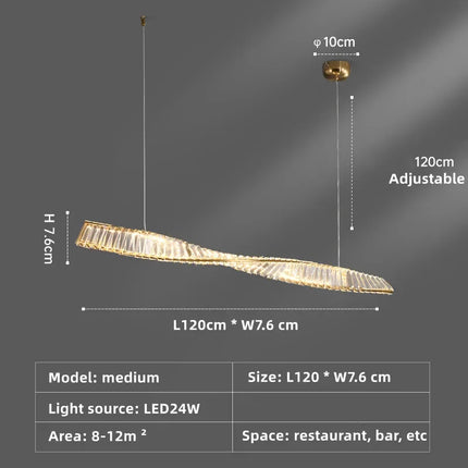 Suspension moderne en cristal K9 spirale, lumière LED pour îlot et salle à manger