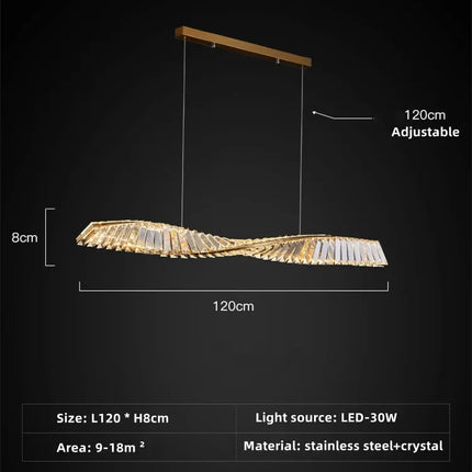 Suspension moderne en cristal K9 spirale, lumière LED pour îlot et salle à manger