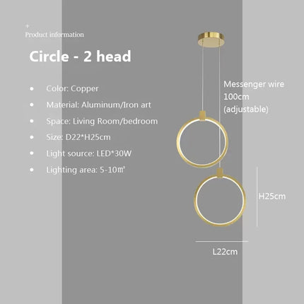 Suspension LED moderne DINDALLED or circulaire pour salon et chambre