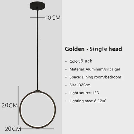 Suspension LED moderne DINDALLED or circulaire pour salon et chambre