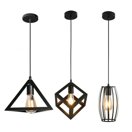 Suspension métal noire design géométrique avec ampoule Edison E27