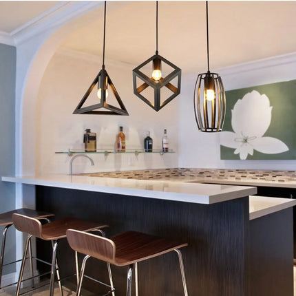 Suspension métal noire design géométrique avec ampoule Edison E27