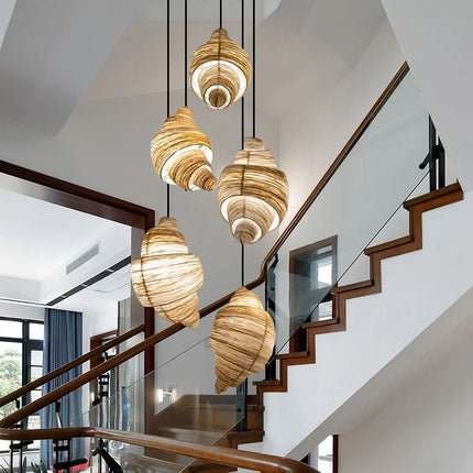 Suspension japonaise en tissu croissant LED pour escalier et chambre