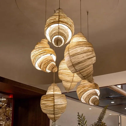 Suspension japonaise en tissu croissant LED pour escalier et chambre