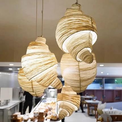 Suspension japonaise en tissu croissant LED pour escalier et chambre
