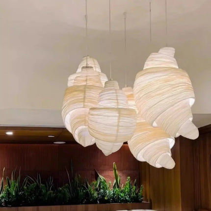 Suspension japonaise en tissu croissant LED pour escalier et chambre
