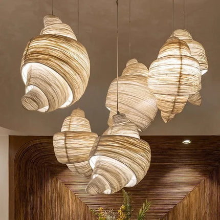 Suspension japonaise en tissu croissant LED pour escalier et chambre
