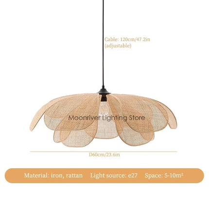 Suspension en rotin tressé style japonais, éclairage floral chaleureux pour salon et salle à manger