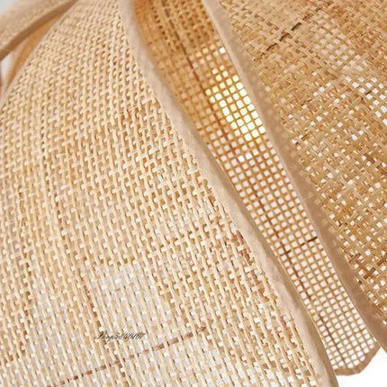 Suspension pétale en rotin tressé, style japonais, lumière chaleureuse