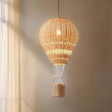 Suspension LED en rotin fait main, lustre ballon à air chaud, lumière chaude pour chambre d’enfant