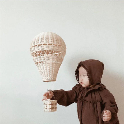Suspension LED en rotin fait main, lustre ballon à air chaud, lumière chaude pour chambre d’enfant