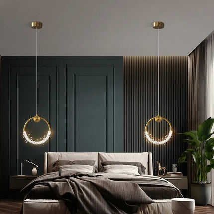 Suspension lustre cuivre moderne en cristal pour ambiance cosy